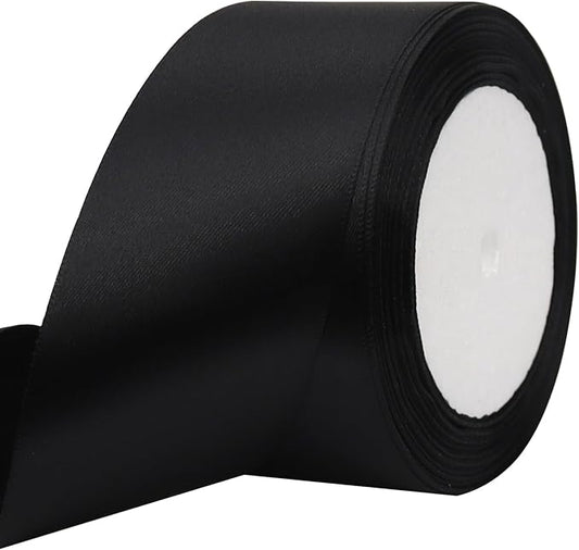 Black Solid Satin Ribbon 2 Inch 25 Yards Solid Polyester Fabric Ribbon by Riunbb