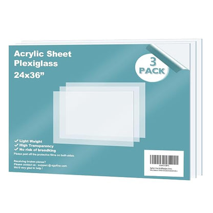 Egofine Plexiglass Sheets Acrylic Sheets 3 Pack of 24x36’’ 0.04 Thick Clear by Egofine