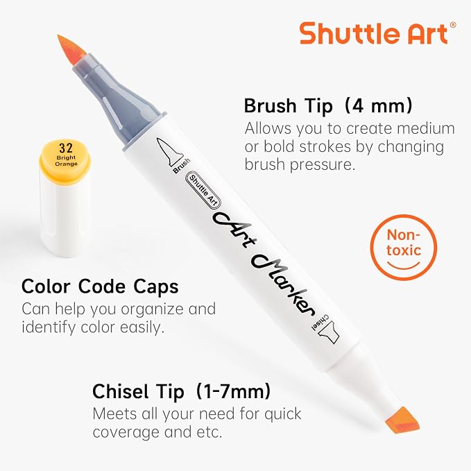 Shuttle Art Pastel Alcohol Markers Brush tip, Dual Tip Brush & Chisel Tip Art - Image 4