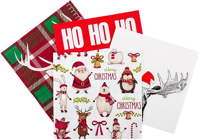 13 Inch Paper Luncheon Napkins, 20 Merry Christmas Design Printed Napkins - Image 2