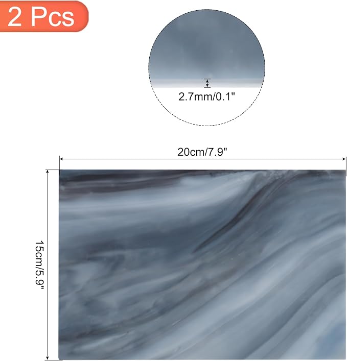 MECCANIXITY 2 Pcs Stained Glass Sheet Mosaic Tile 7.9 Inch x 5.9 Inch Gray - Image 2