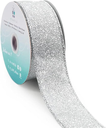 CT CRAFT LLC Glitter Wired Ribbon 1.5" x 10 Yards Silver by CTCRAFTLLC