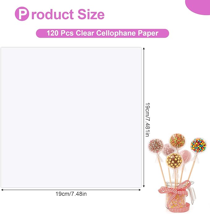 PEASUG 120 PCS Clear Cellophane Wrap, Cellophane Sheets, 7.5x7.5 Inches Cello - Image 2