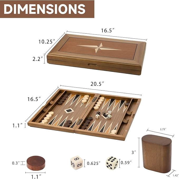 GSE Games & Sports Expert Premium Wooden Folding Inlay Backgammon Board Set - Image 4