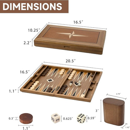 GSE Games & Sports Expert Premium Wooden Folding Inlay Backgammon Board Set - Image 4