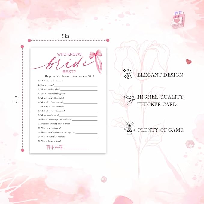 Wedding Shower Games Cards, Who Knows The Bride Best, Bridal Shower Games 25 - Image 2