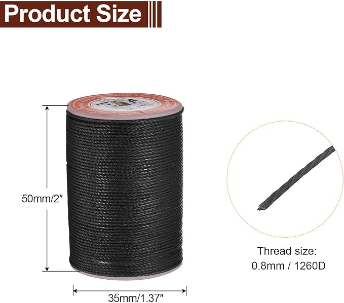 uxcell Round Leather Sewing Waxed Thread, 55m / 60 Yards Wax Polyester String - Image 2