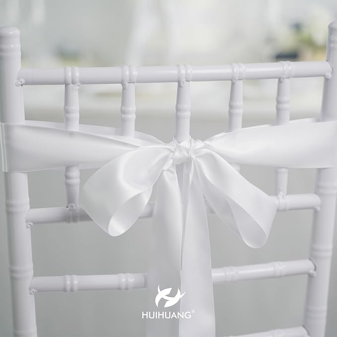 HUIHUANG White Satin Ribbon 2 inch Wide Double Side White Silk Fabric Ribbon - Image 3