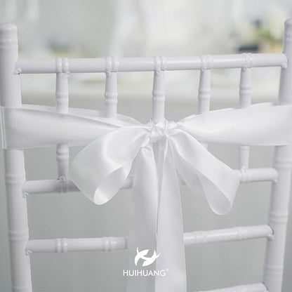 HUIHUANG White Satin Ribbon 2 inch Wide Double Side White Silk Fabric Ribbon - Image 3