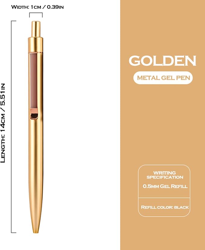 DUNBONG Golden Metal Gel Pen, Gel Ink Ballpoint Pen, 0.5mm Retractable Ink Pen - Image 2