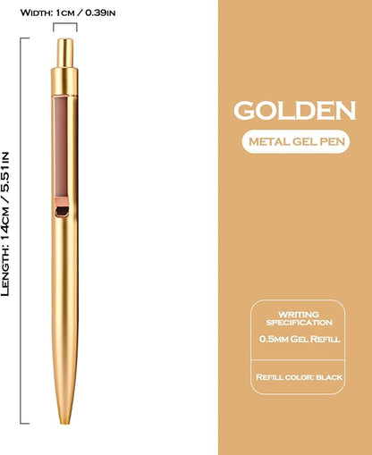 DUNBONG Golden Metal Gel Pen, Gel Ink Ballpoint Pen, 0.5mm Retractable Ink Pen - Image 2