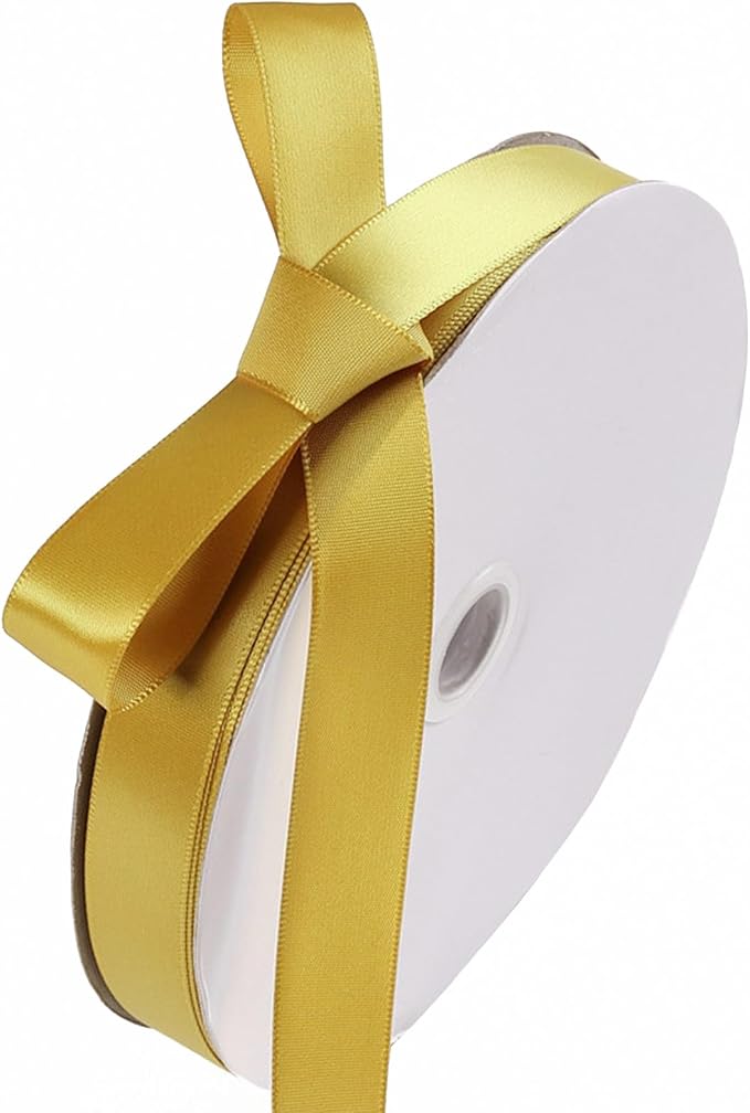5/8" x 100 Yards Old Gold Polyester Satin Ribbon Single Faced Bulk Fabric by Oakarbo