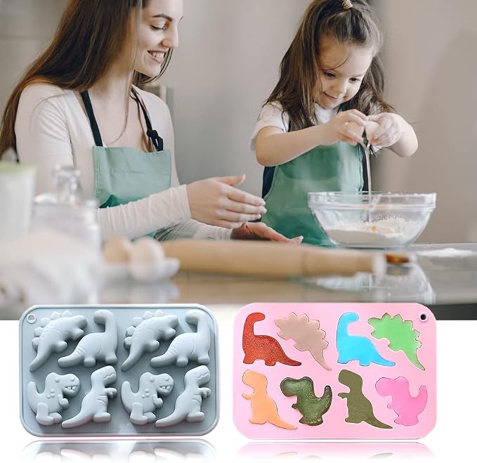 2 Pack Cute Dinosaur Silicone Molds 3D Dinosaur Themed Baking Mould Tray DIY - Image 3