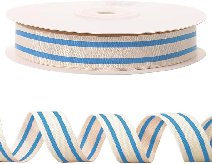 10 Yards × 3/5 Inch Blue Natural Cotton Ribbon, Double Sided Webbing Straps by Unknown