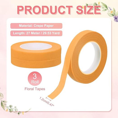 MECCANIXITY 3 Rolls Floral Tapes, 30 Yard x 1/16 in Florist Crepe Flowers - Image 2