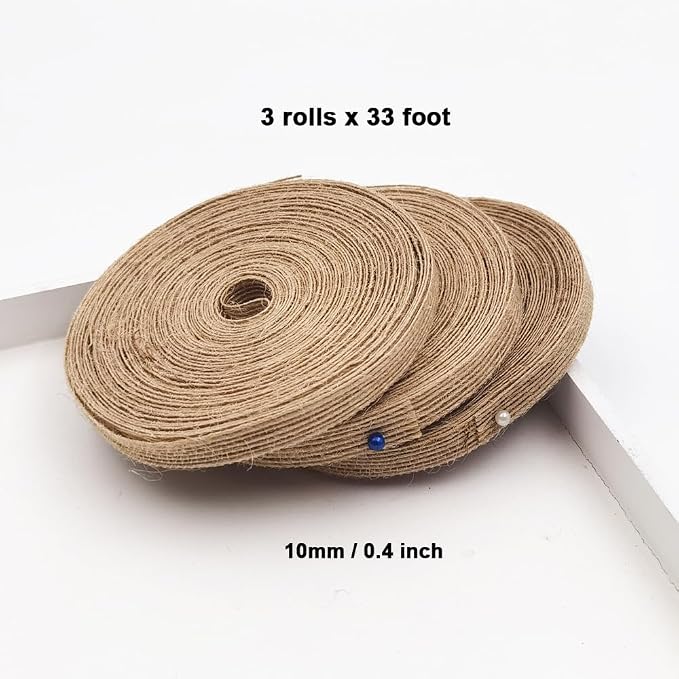 INSPIRELLE 3 Rolls 0.4 Inch Natural Burlap Fabric Roll 99 Feet Jute Lined Ribbon - Image 2