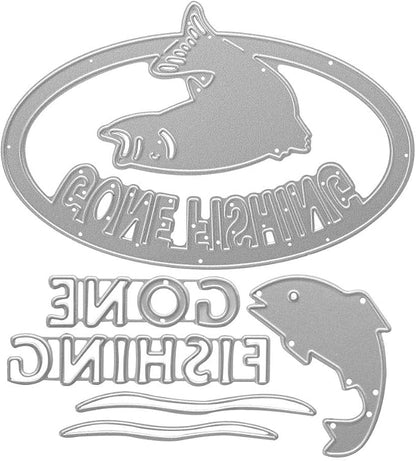 Metal Gone Fishing Words Cutting Dies, Two Fish Die Cuts Embossing Stencils by ABTOLS
