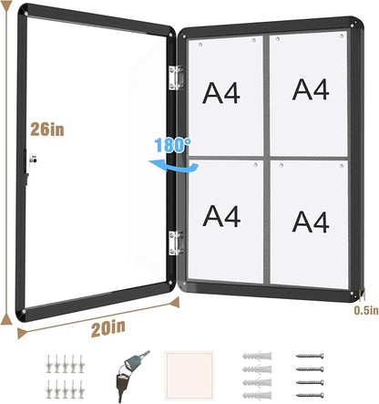 26"x20" Enclosed Bulletin Board, Lockable Weather-Resistant Aluminum Cork - Image 5