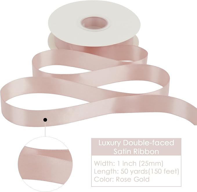 HUIHUANG Rose Gold Satin Ribbon 1 inch x 50 Yards Double-Faced Polyester Ribbon - Image 2