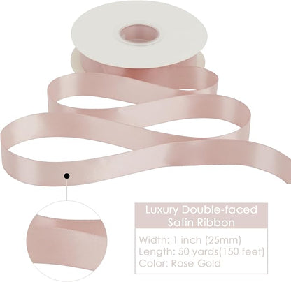 HUIHUANG Rose Gold Satin Ribbon 1 inch x 50 Yards Double-Faced Polyester Ribbon - Image 2