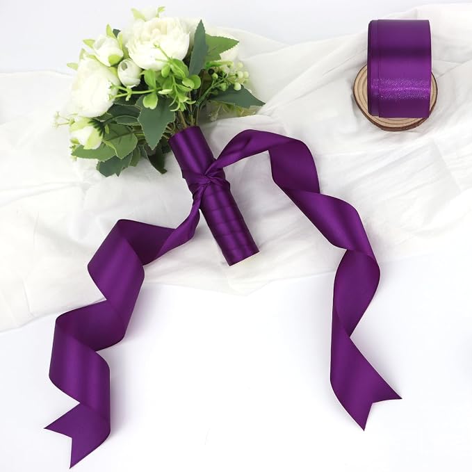 Purple Solid Satin Ribbon 2 Inch 25 Yards Solid Polyester Fabric Ribbon - Image 5