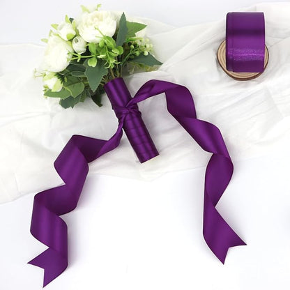 Purple Solid Satin Ribbon 2 Inch 25 Yards Solid Polyester Fabric Ribbon - Image 5