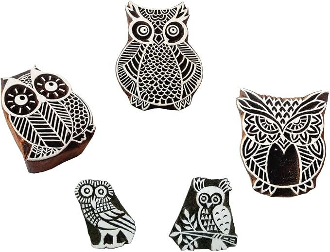 Owl Family Wooden Block Stamps/Tattoo/ Handcarved Indian Textile Printing Blocks - Image 2