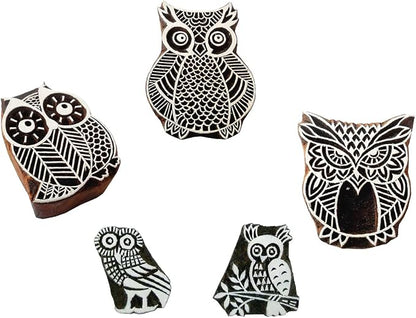 Owl Family Wooden Block Stamps/Tattoo/ Handcarved Indian Textile Printing Blocks - Image 2