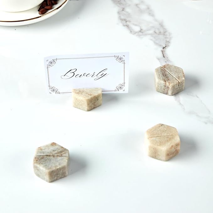 Marble Hexagon Place Card Holders, Unique Design Handmade Photo Display by Unknown