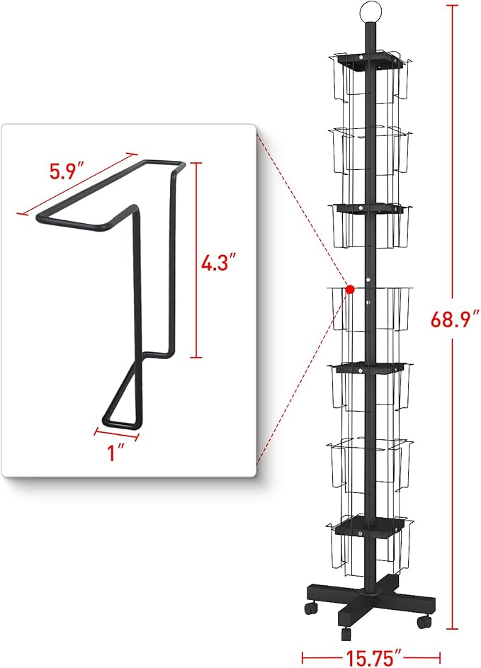 28 Pockets Countertop Rotating Greeting Card Rack, 7 Tier magazine Display - Image 4