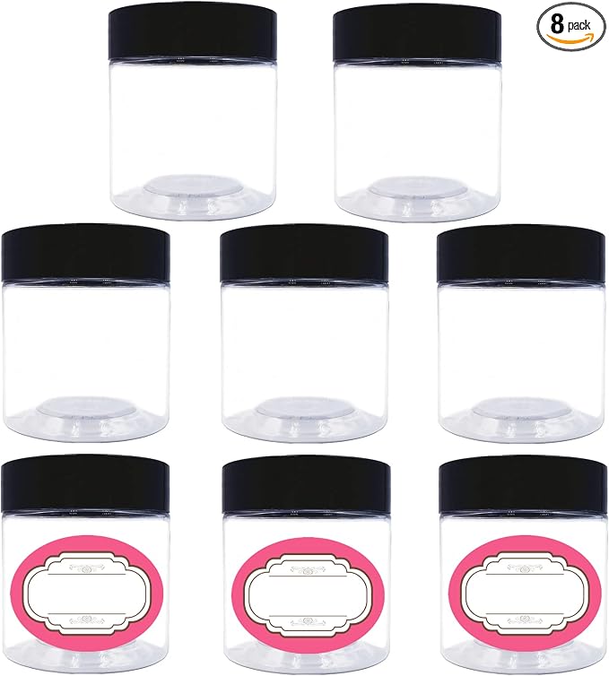 4 oz Plastic Jars with Lids, 8 Pack Wide-mouth Clear Storage Containers by hodooly
