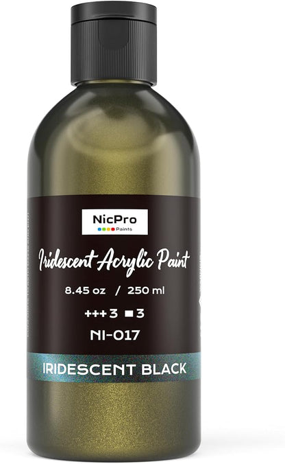 Nicpro Iridescent Black Acrylic Paint, 8.45oz / 250ml Large Bottle Black by Nicpro