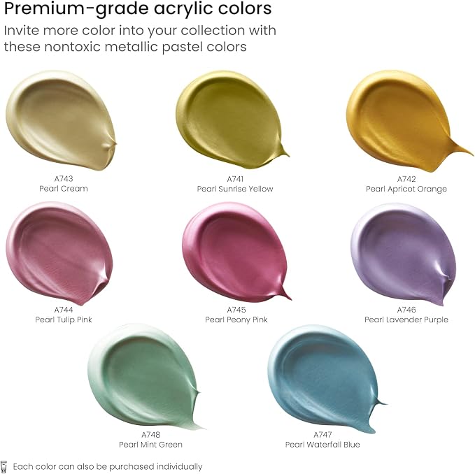 ARTEZA Pastel Acrylic Paint, Metallic Tones, 4.06 fl oz Tubes, High Viscosity - Image 2