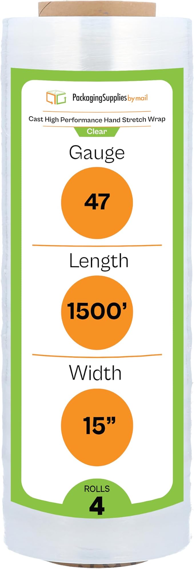 PSBM Stretch Wrap for Packing, 4 Pack of 15 Inch x 1500 Feet, 47 Gauge by PackagingSuppliesbymail
