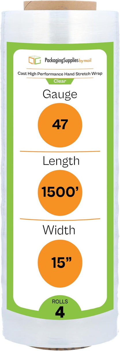 PSBM Stretch Wrap for Packing, 4 Pack of 15 Inch x 1500 Feet, 47 Gauge by PackagingSuppliesbymail