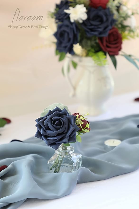 Floroom Artificial Flowers 16pcs 3.5" Real Looking Navy Blue Foam Fake Hybrid - Image 4