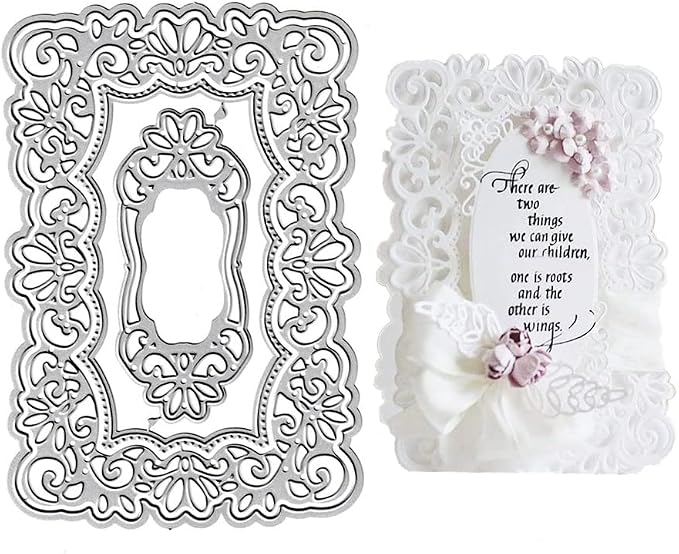 Lace Flowers Background Frame Cutting Dies, Lace Frame Die Cuts Metal Embossing by AHTOLS