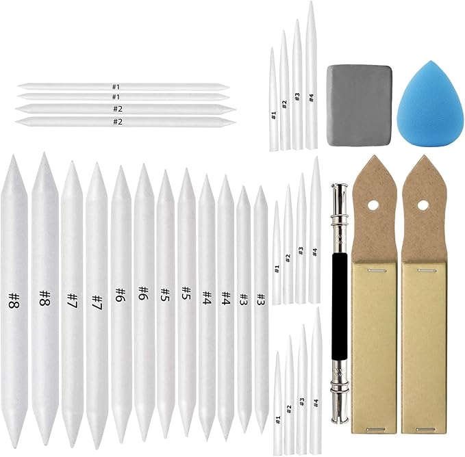 33 Pcs Blending Stumps and Tortillions Paper Art Blenders Drawing by KOOTIKO