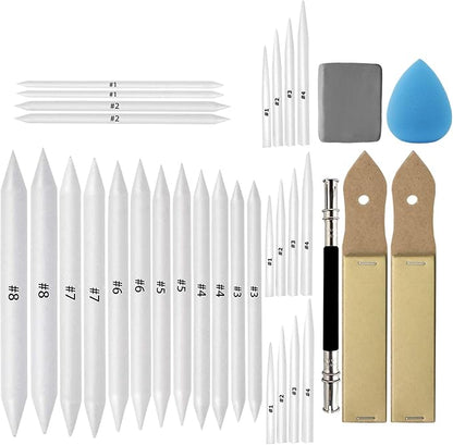 33 Pcs Blending Stumps and Tortillions Paper Art Blenders Drawing by KOOTIKO