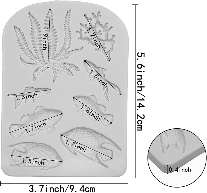 5 PCS Marine Theme Fondant Silicone Mold Seaweed Sea Fish Coral Sea Turtle - Image 3