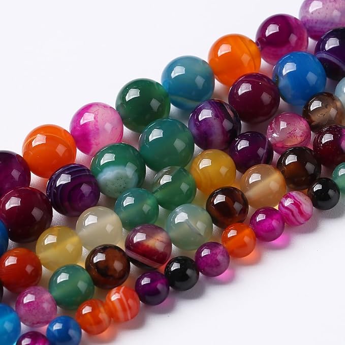 32pcs 12cm Natural Multicolor Stripe Agate Beads - Image 2