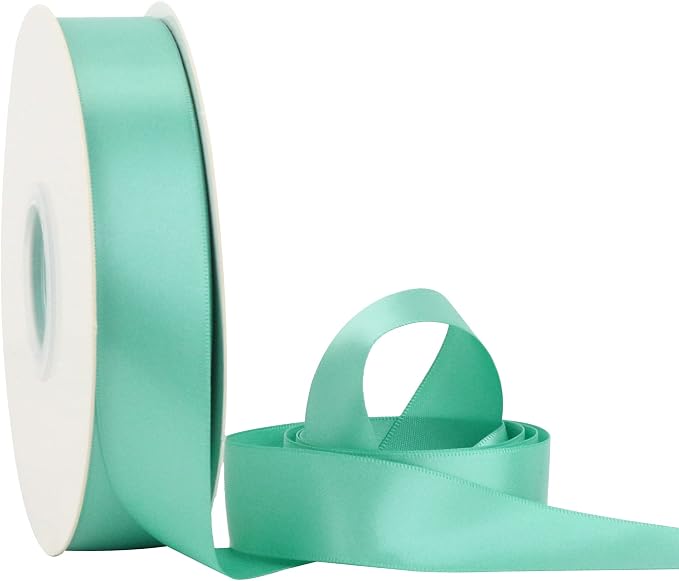 HUIHUANG Satin Ribbon 1 inch Aqua Blue Ribbon 50 Yards Aqua Blue Double Face - Image 6