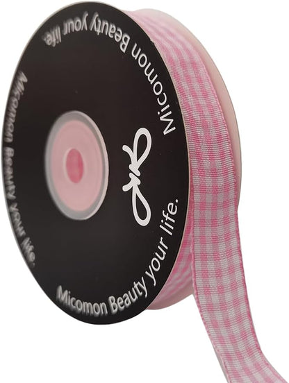 Pink Gingham Plaid Checked Ribbon 25 Yards Each Roll 100% Polyester by Micomon