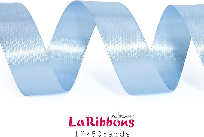 LaRibbons 1 Inch 50 Yard Double Faced Satin Ribbon, Light Blue Satin Craft - Image 6
