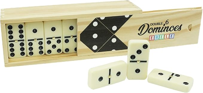 ERLLE - Dominoes Set, Premium Classic 28-Piece Double Six Domino Set by Erlle