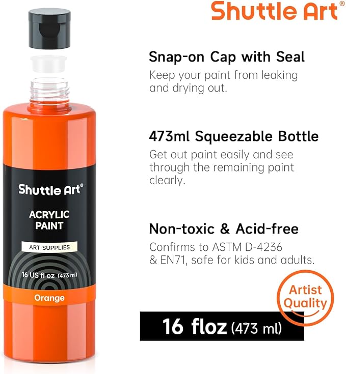 Shuttle Art Acrylic Paint, 15 Colors Acrylic Paint Large Bottle Set, 473ml/16oz - Image 3