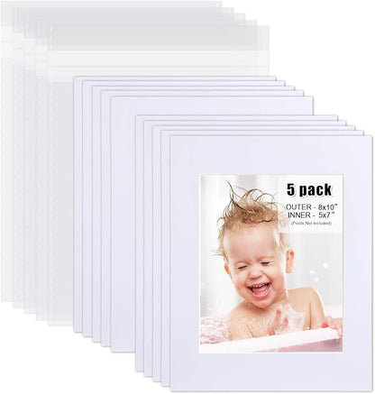 Egofine Pack of 5 White Mat Board Pre-Cut 8x10 Picture Mat by Egofine