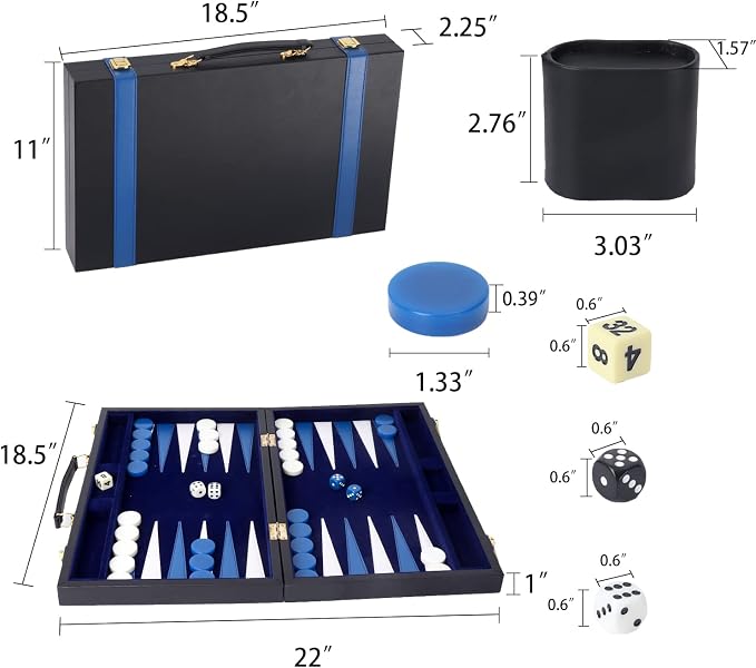GSE Games & Sports Expert Premium Leather Backgammon Board Game Set, Classic - Image 5