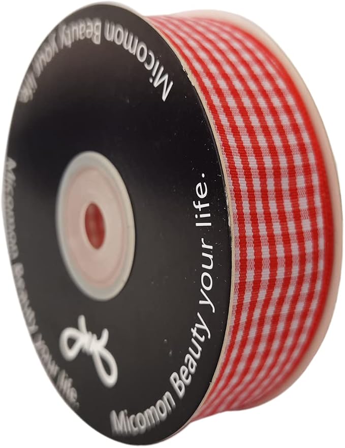 1 Inch Red and White Woven Edge Gingham Ribbon 25 Yards Each Roll 100% Polyester - Image 3
