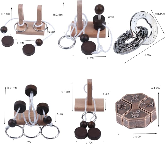 Wooden and Metal 3D Unlock Interlock Assorted Brain Teasers Puzzles，IQ Logic - Image 2